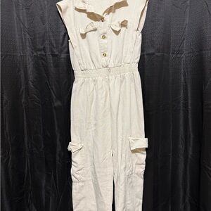 ZARA Girls Button-Front Cream Jumpsuit Sz 10